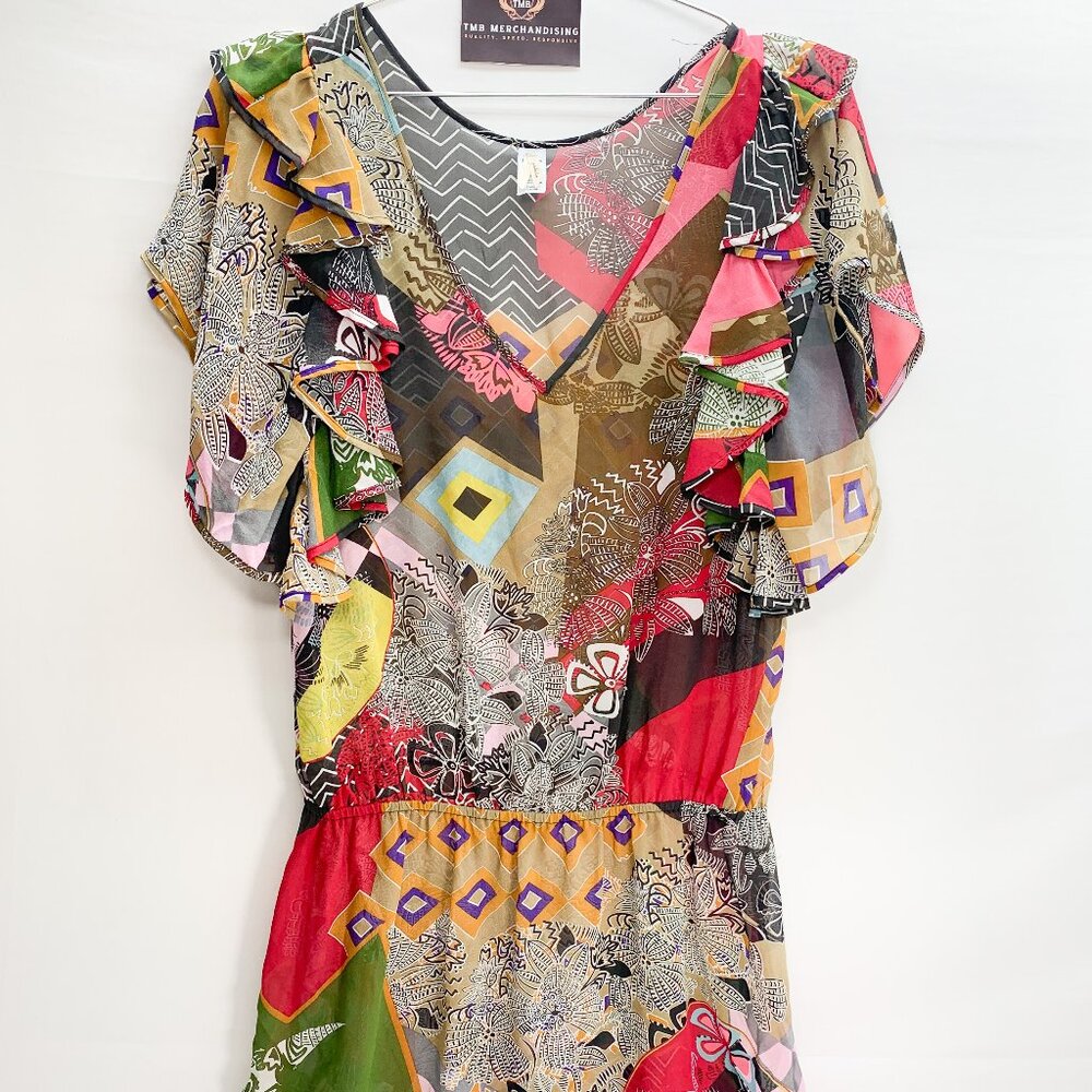 Pinkerton Silk Ruffle Retro Lightweight Semi Sheer Tunic Top